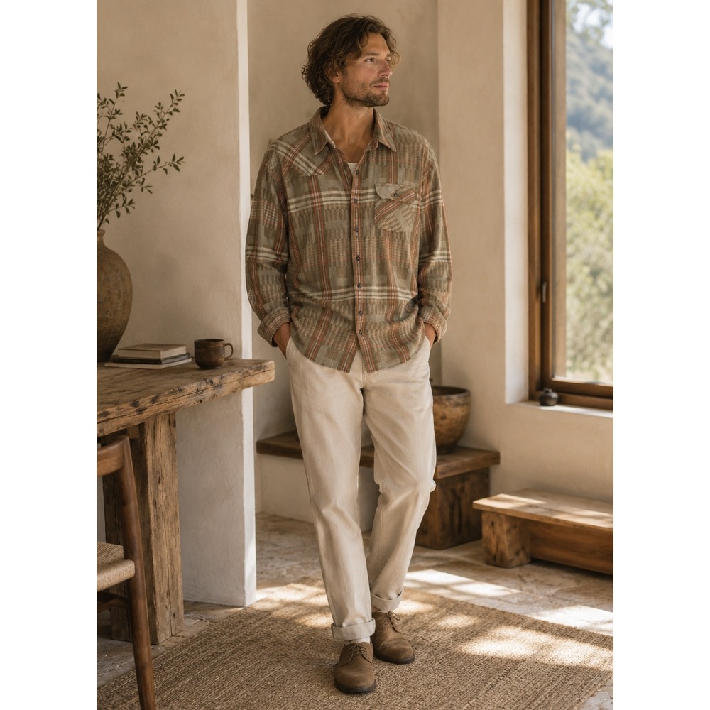 Howler Brothers Harkers Flannel Long Sleeve Button‎ Up Shirt Men XXL Tan Plaid
